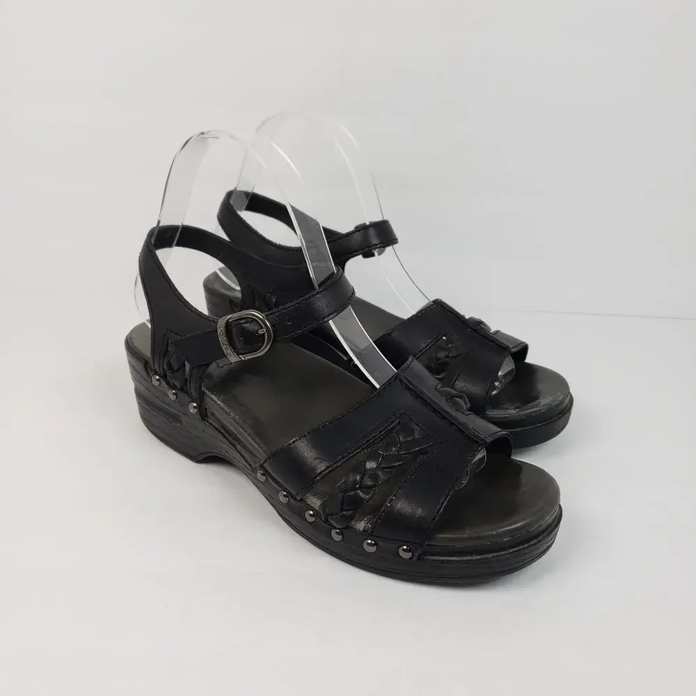 Dansko Sissy Womens Size EU 39 US 8.5-9 Black Leather Braided Slingback Sandals